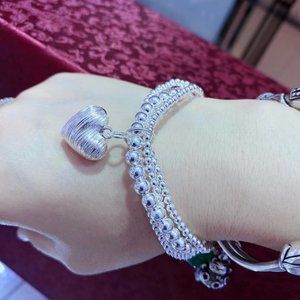 990 pure silver round bead bracelet